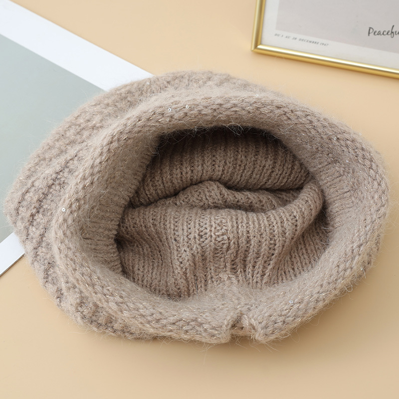 Korean Style Versatile Fleece Lined Plaid Sequin Slouchy Autumn Winter Artistic Retro Cold-Proof Warm Hat Outdoor Travel_voghion.com