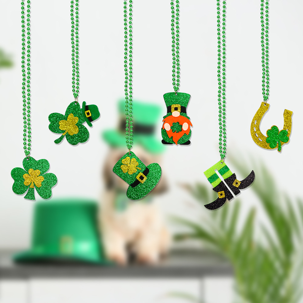Día de San Patricio verde collar niños adultos Festival fiesta decoración Irish Festival trébol cadena grano