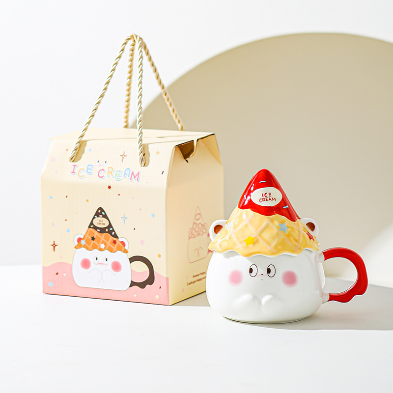 Taza de caricatura de cerámica de alta cara, taza de regalo para una amiga, taza de corazón de una niña, taza de desayuno casera