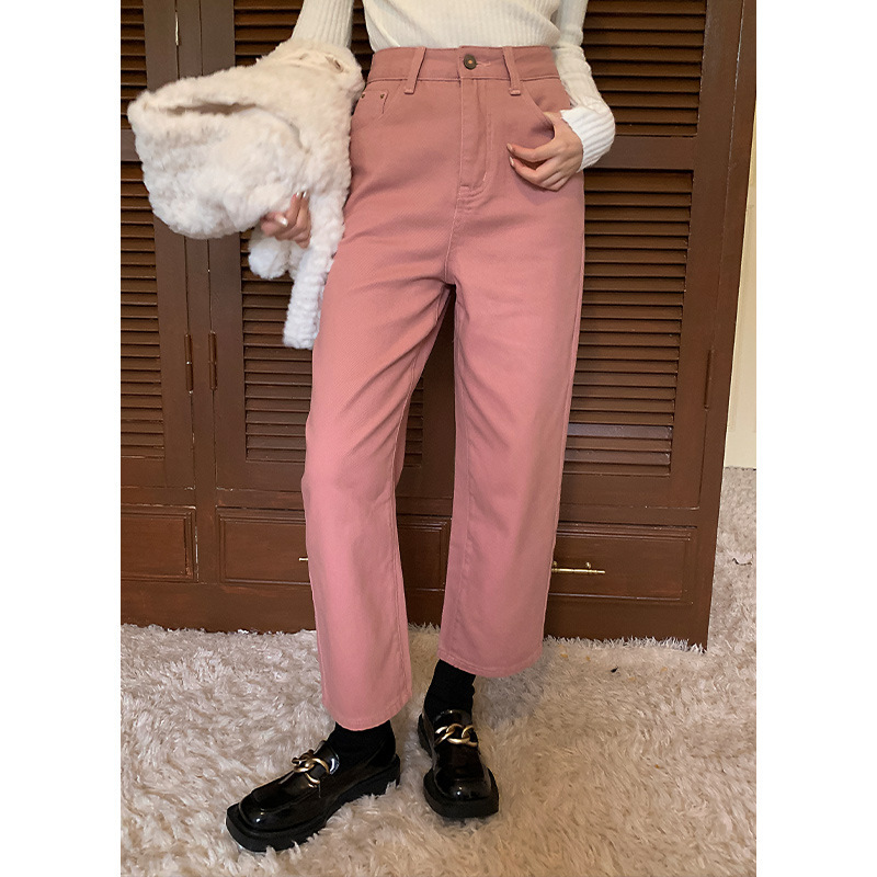 Yi er Shirt Casual One Sister Nine-point Thickened Simple Jeans Women's Autumn High Waist Slimming Pants