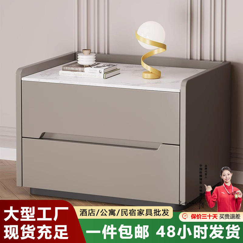 All Solid Wood Rock Board Paint Bedside Table Simple Modern Minimalist Creative Storage Cabinet Small Storage Cabinet Full Set