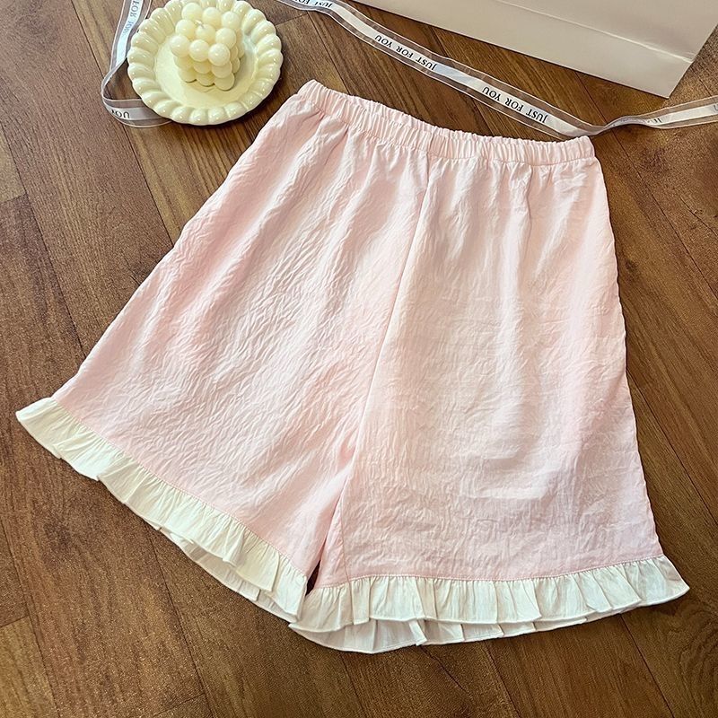 Venta al por mayor transfronteriza verano nuevo estilo nube cardigan de algodón estilo simple pantalones cortos de manga corta pijamas de encaje traje de servicio a domicilio para mujer