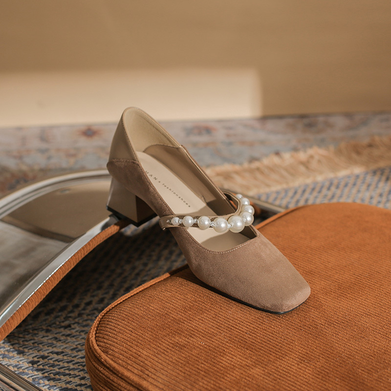 Damen Pumps Mit Perlenriemen Und Blockabsatz Mary Jane Stil_voghion.com