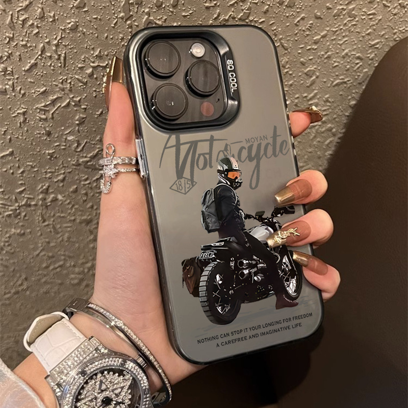 Motorcycle-Themed iPhone Case Suitable for iPhone 17 Pro Max/13/15, Apple Phone Case 12 Pro Max/16 New Model, Color Silver 14 Imd