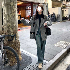 灰色小香风加厚西装毛呢外套女2025冬季新款英伦风名媛气质呢大衣