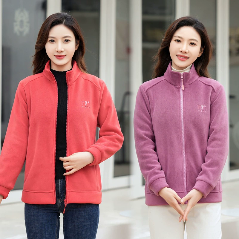 Флисовое пальто для матери средних лет, осенне-зимний флисовый утолщенный теплый флисовый кардиган с воротником-стойкой на молнии, флисовый кардиган, женский зимний