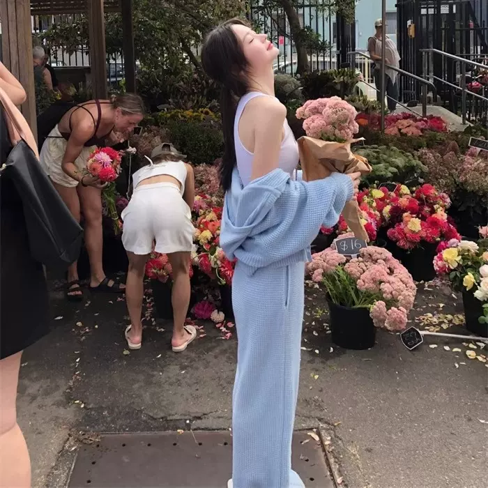 现货2025秋季新款韩国东大门th*Bar*net休闲运动连帽针织开衫套装