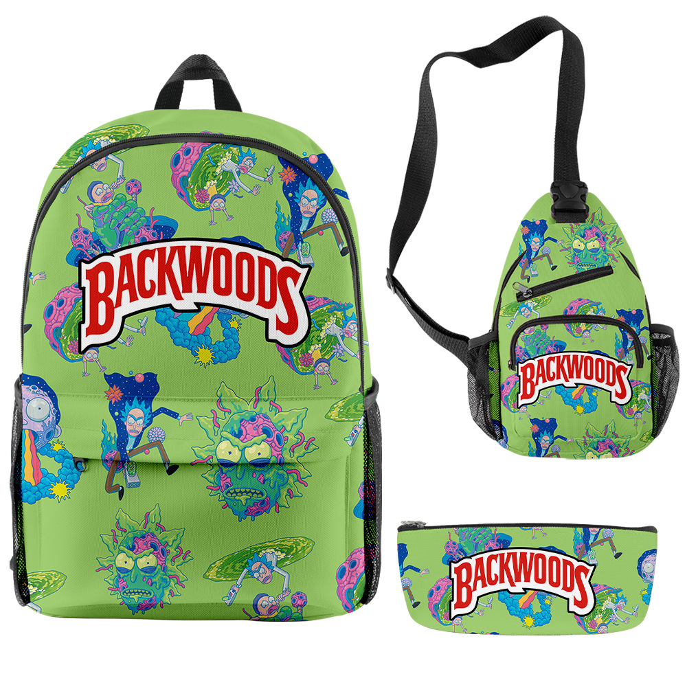 跨境学生书包Backwoods雪茄背包三件套厂家直发中小学生背包挎包