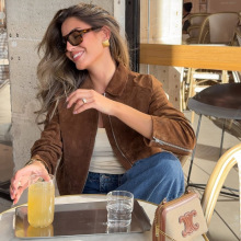 跨境欧美风女装秋季新款翻领拉链式短款麂皮长袖百搭时尚夹克外套