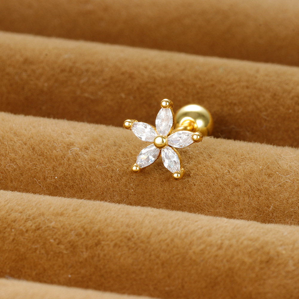 1 Pièce Brillant Fleur Placage Incruster Le Cuivre Zircon Boucles D'oreilles display picture 8