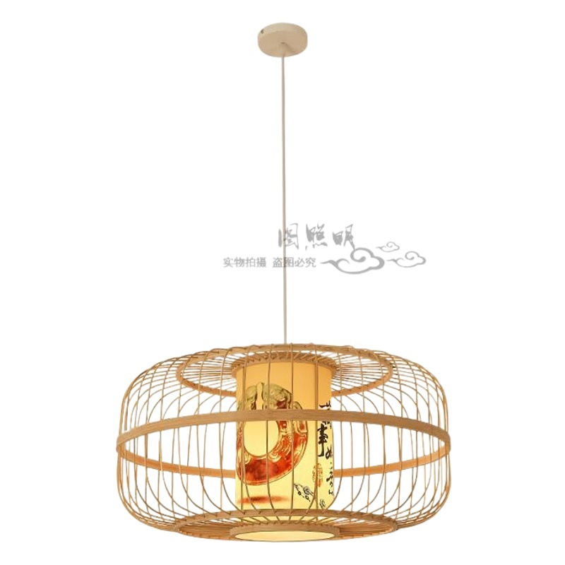 Lámpara de restaurante de araña de estilo japonés tatami nuevo estilo chino lámparas tejidas de bambú Zen Tea Room estilo chino iluminación de Bambú