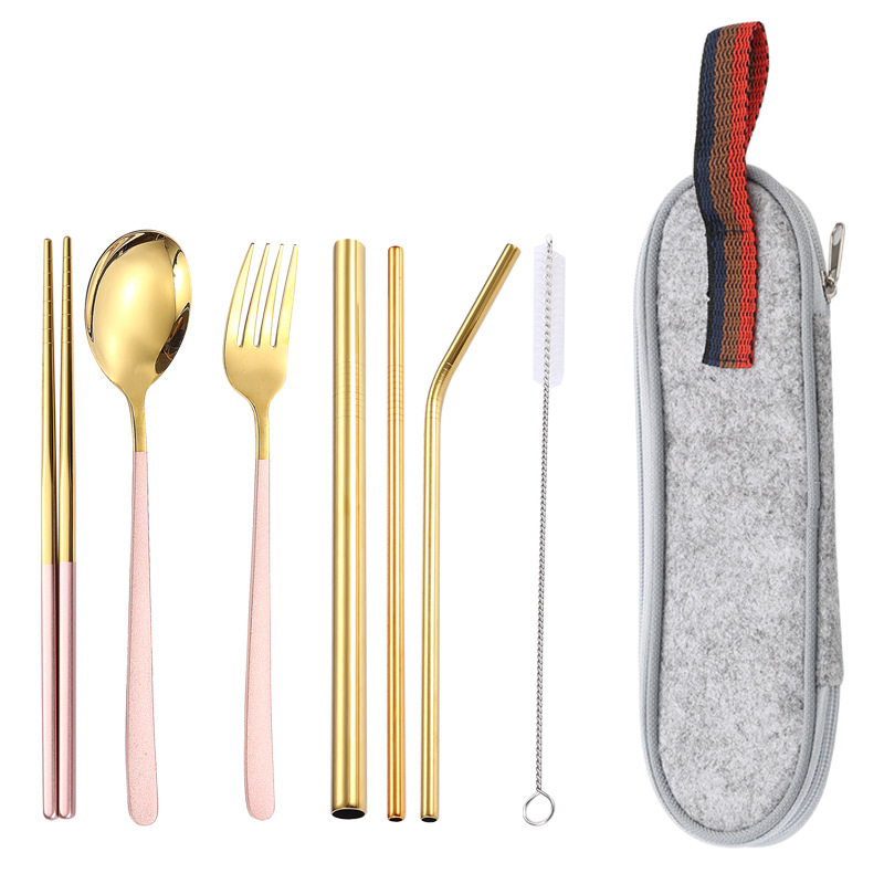 핑크 골드 7 피스 세트/라이트 그레이 가방