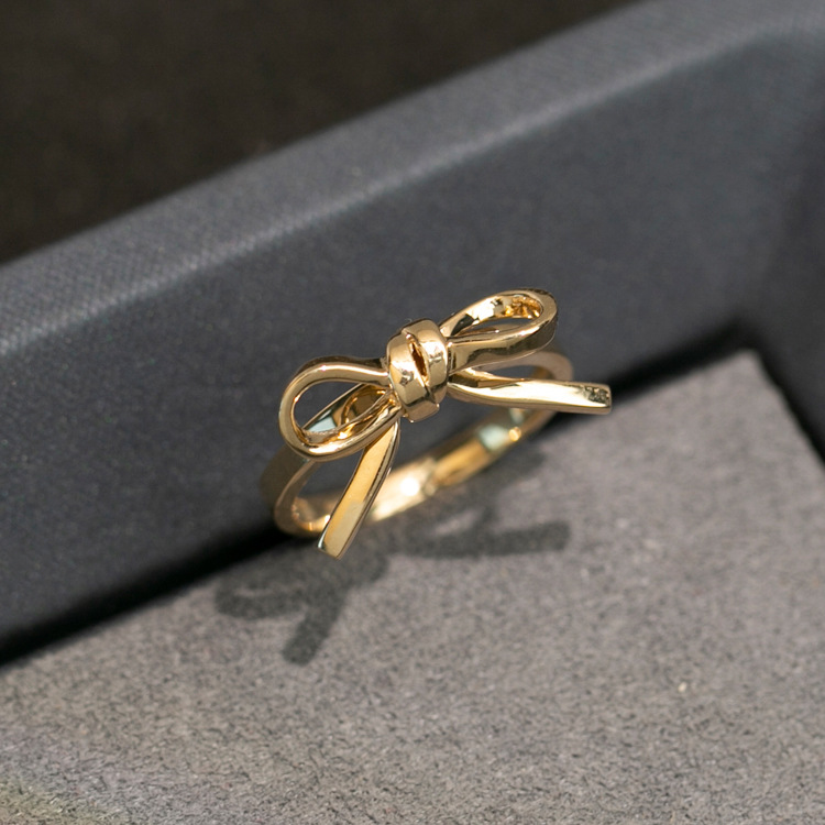 Sterling Silver Gold Plated Elegant Plating Bow Knot Rings display picture 1