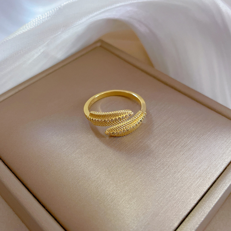 Damen Designer Ring In Offenem Blatt Design Light Luxury Schmuck_voghion.com