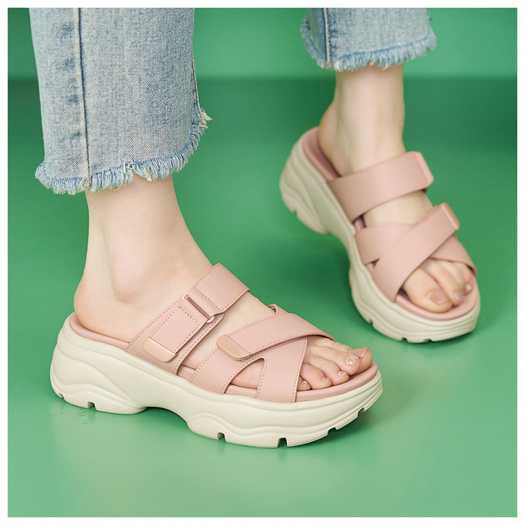 Dép sandal nữ đế dày quai chữ V có dán chống trượt phong cách thể thao — màu hồng, Xanh ngọc lam tốicolor, màu mơ chi tiết 11