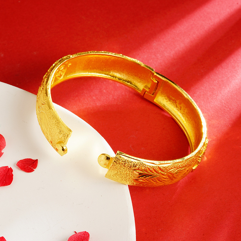 沙金龍鳳ブレスレット彫刻花紋飾り結婚祝いプレゼント銅金メッキ喜字アクセサリー中国風義烏アクセサリー卸売り|undefined