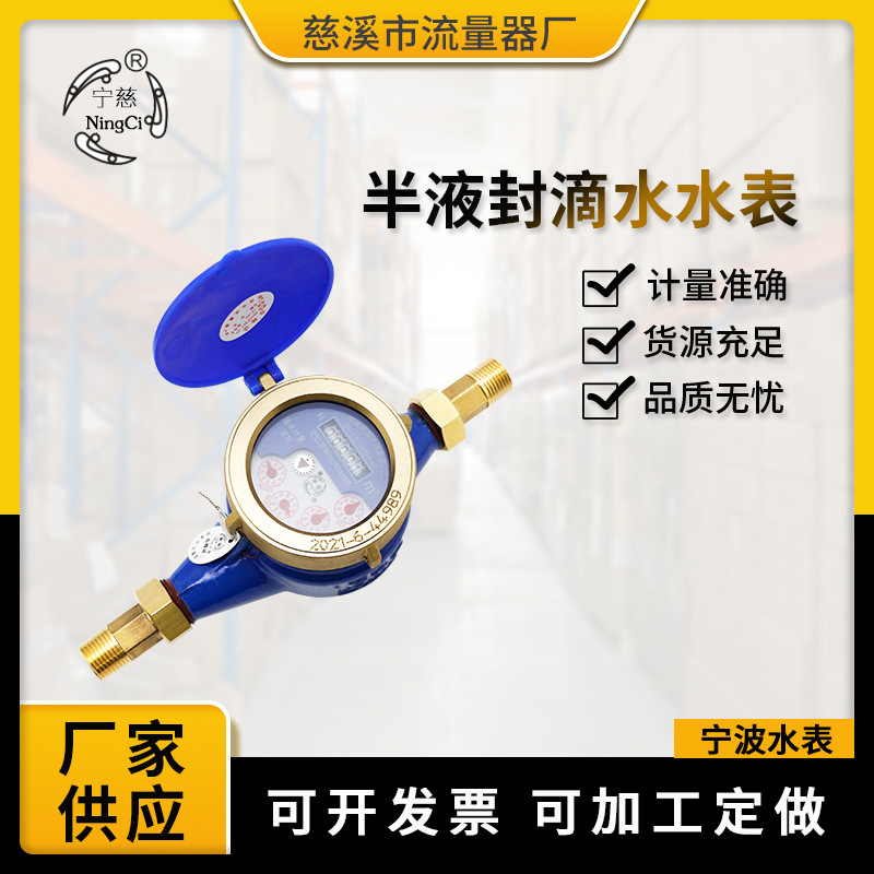批发旋翼式半液封滴水水表 黄铜配件家用出租用数字水表DN-15 4分