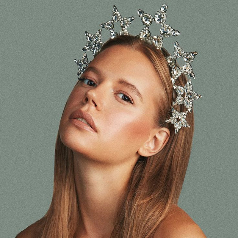 Aliexpress nuevo cinturón de cabello de cinco puntas temperamento zircon joyas de cabello de novia accesorios de combinación de banda de cabeza femenina