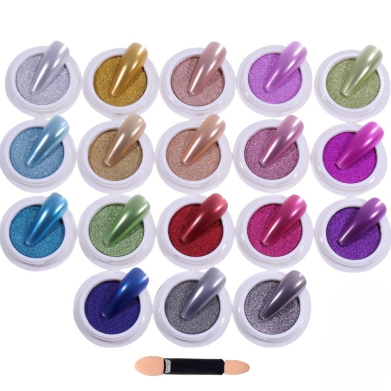 18-Color Magic Mirror Powder Nail Beauty Glitter Set Nail Polish DIY Mirror Effect Solid Powder Nail Chrome Magic