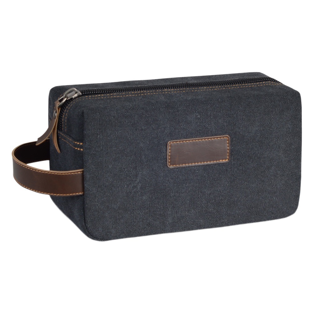 Bolsa de aseo masculina impermeable de lona con detalles de cuero retro