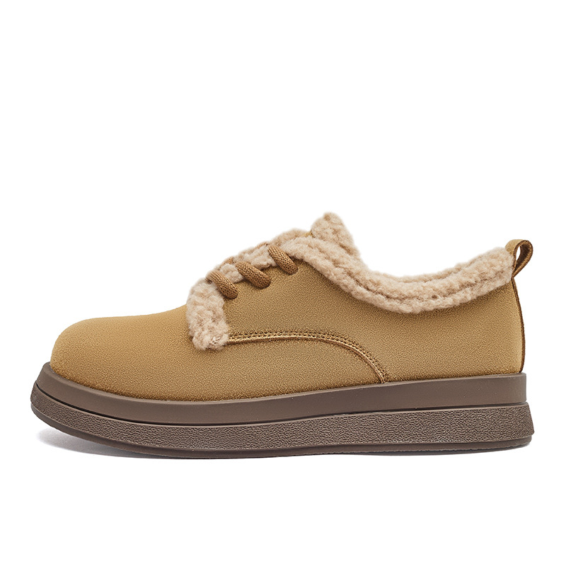 Augu Lion Deng Xiaoping zapatos de algodón de cachemira mujeres 2025 otoño y invierno nuevos zapatos de cuero de un pie Lefour zapatos de cachemira de cordero Bocken