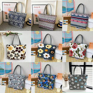 Cross-border large-capacity canvas bag single-sided printed handbag commuter tote bag art student bag shoulder bag wholesale