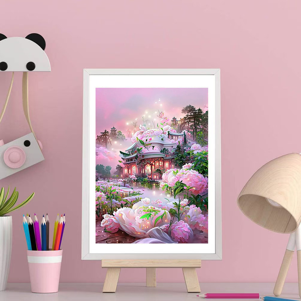 Flores paisajísticas llenas de diamante DIY pintura de diamante hecha a mano Rubik cuadrado conjunto de pegatinas de diamante cross-border DIY pintura de diamante hecha a mano