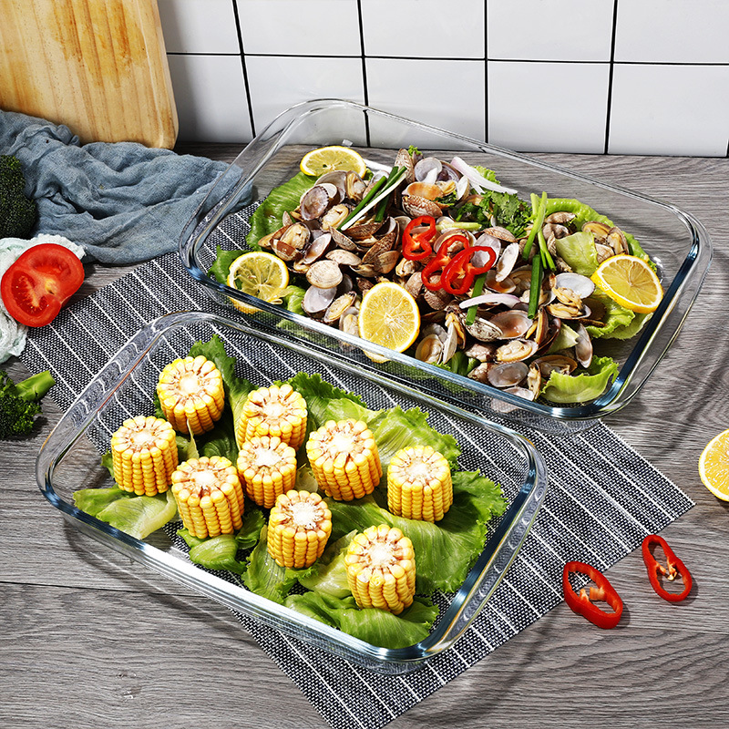 Heat-resistant glass baking tray high boron rectangular rice baking dish fish baking tray home microwave oven oven meat baking baking plate