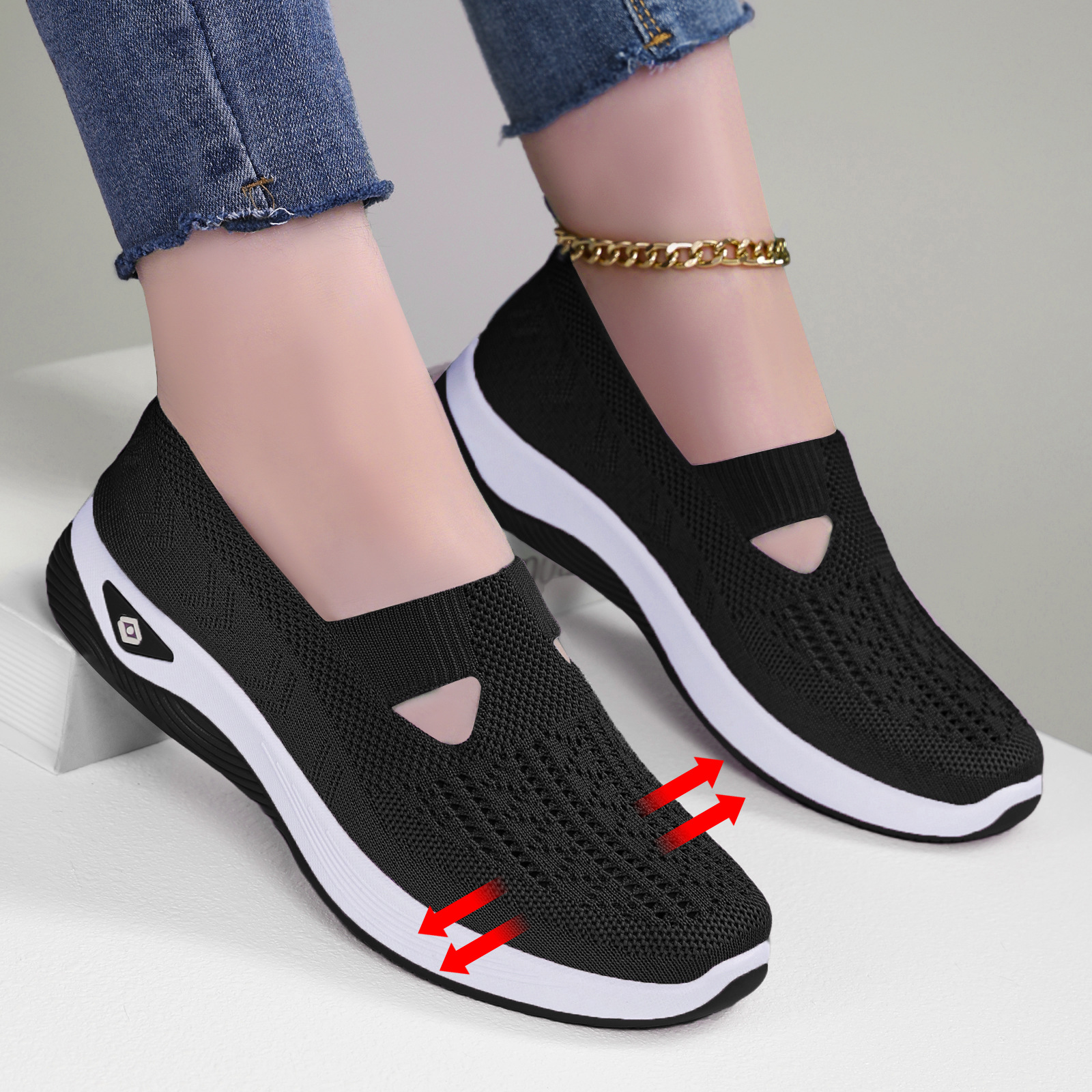 Zapatos casuales para mujer, envío directo transfronterizo TEME, zapatos de mujer de punto transpirable, zapatos de tela poco profundos, zapatos ligeros de una sola pieza