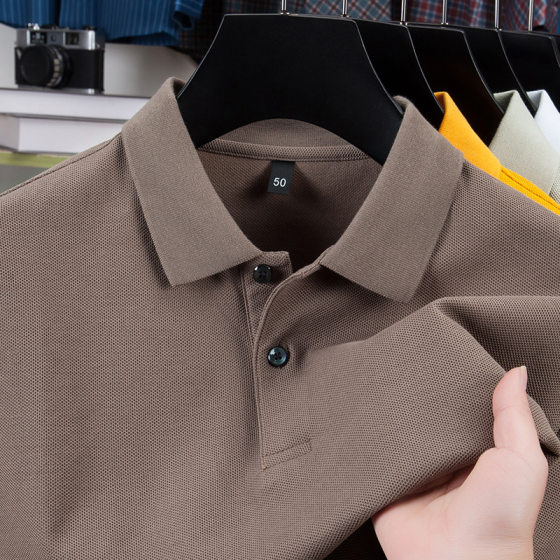 100 Cotton Men's Short-sleeved T-shirt Business Lapel Solid Color mercerized Cotton Short-sleeved Men's T-shirt Men's Polo Shirt