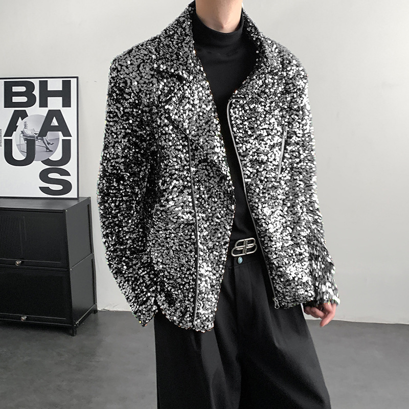 2026 Spring Fashion Unisex Singer Casual Sequin Biker Windbreaker Annual Party Jacket Coat Unisex Runway Stage Outfit 2026 Spring Fashion Unisex Singer Casual Sequin Biker Windbreaker Annual Party Jacket Coat Unisex Runway Stage Outfit