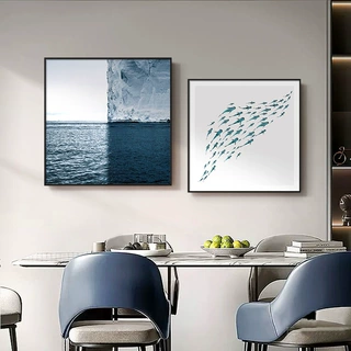 北欧风冰川餐厅装饰画现代简约沙发背景墙挂画高级感海浪玄关壁画
