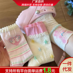 春夏薄いウサギ通気性吸汗性レースソックス女性のミッドカーフソックスピンク漫画インかわいいガーリースタイル