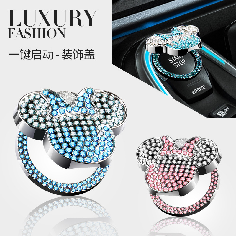 Mickey One-click Start cover car One-Click Start cover Diamond one-Click Start anillo decorativo nueva cubierta protectora de encendido