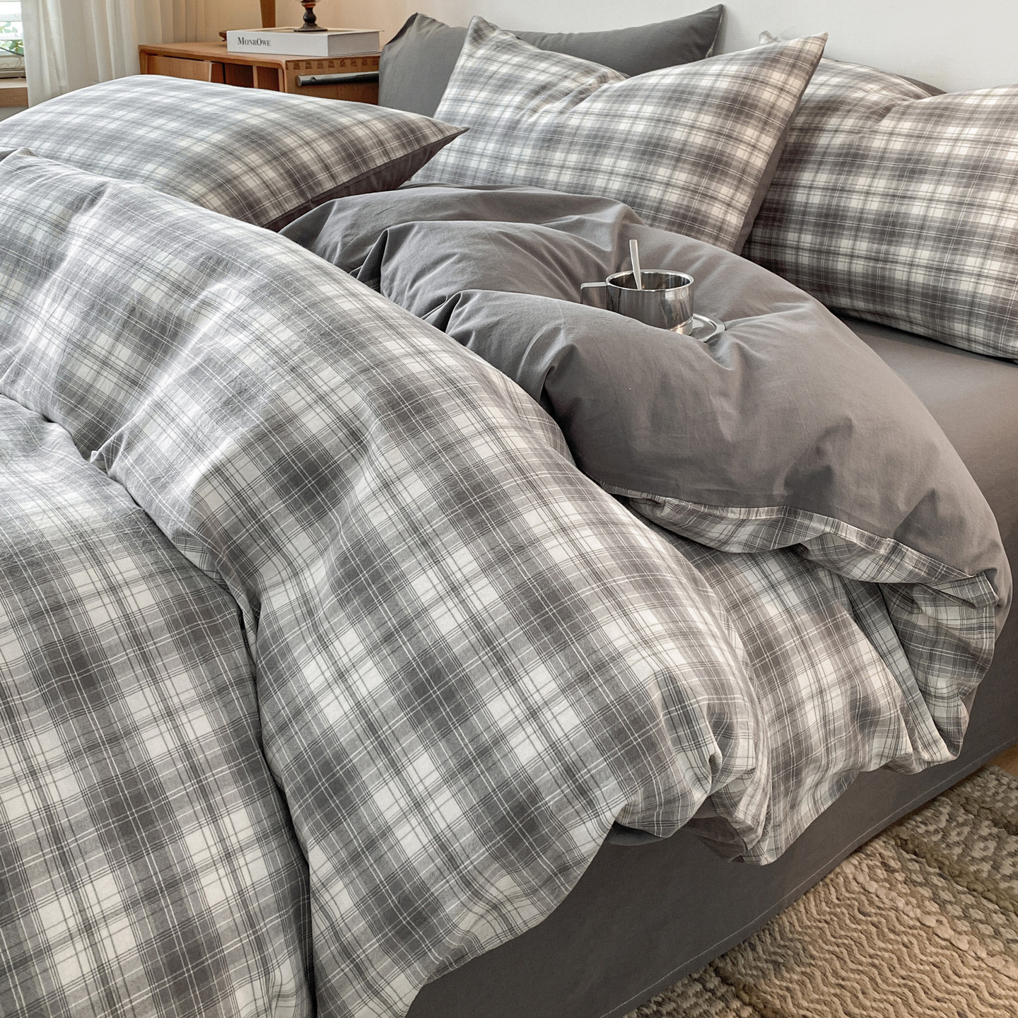 Algodón simple cuadrícula set de cuatro piezas 100 algodón completo 2025 nuevo set de sábanas domésticas de tres piezas colcha de algodón 4