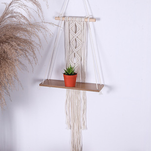 New Nordic Simple Style Hand-woven Cotton Rope Wood Board Storage Rack Wall Ornaments Decorations Pendant