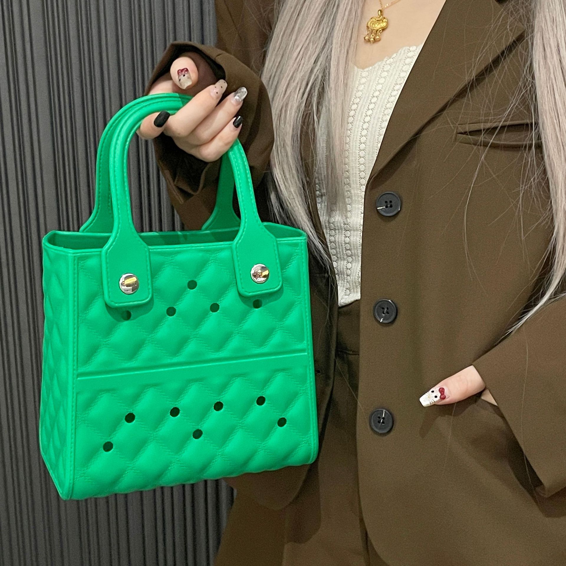 684g Weight Open Closure Type Top Handle Strap Type Square Bag Bags Type Street Occasion EVA Material Solid Color Pattern All Seasons Season Women's Gender Streetwear Style Square Shape Women's EVA Solid Color Streetwear Square Open Square Bag 12