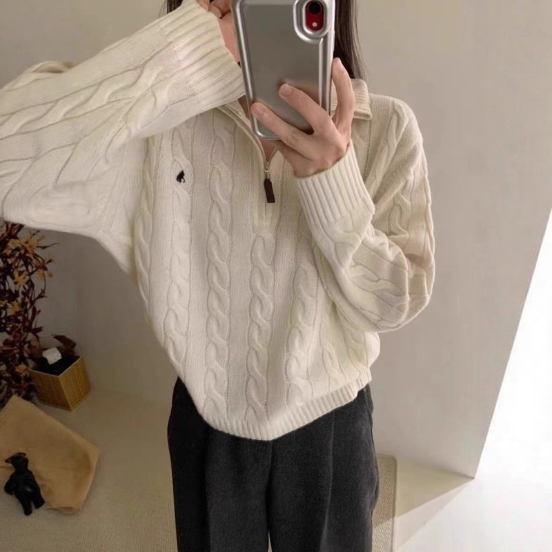 Sheep Wool # Old Money Style Cable Knit Half-Zip Sweater for Women, Autumn and Winter Casual Versatile Cable Knit V-Neck Top. Sheep Wool # Old Money Style Cable Knit Half-Zip Sweater for Women, Autumn and Winter Casual Versatile Cable Knit V-Neck Top.