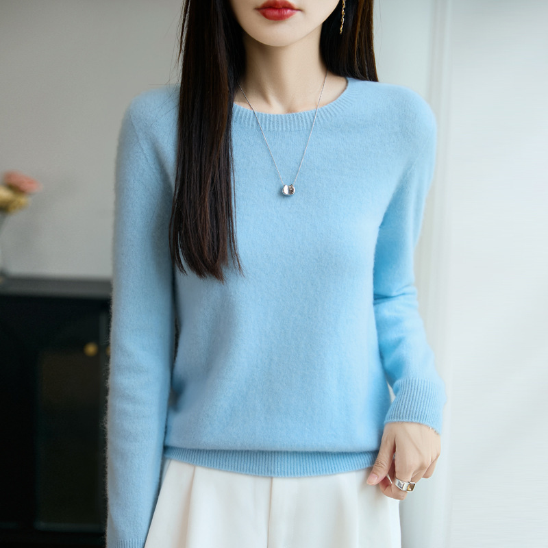 Autumn and Winter Seamless 100% Wool Sweater Soft Pullover Round Neck Base Shirt Fashion Lazy Style Cashmere Women Autumn and Winter Seamless 100% Wool Sweater Soft Pullover Round Neck Base Shirt Fashion Lazy Style Cashmere Women