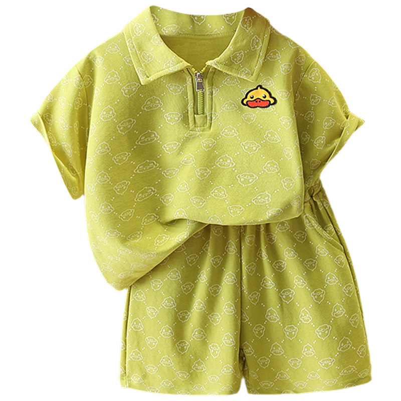 7120 Little Yellow Duck Boy Traje de verano Estilo occidental Camisa POLO de manga corta delgada para niños Estilo de verano Red de Internet Juego de dos piezas de verano