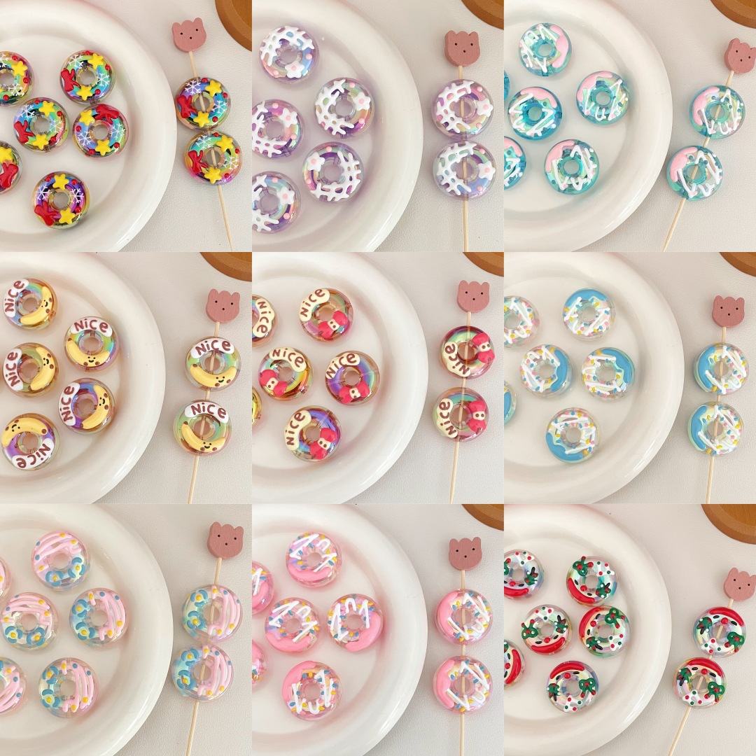 Acrílico chapado en color de dibujos animados industria pesada pintados a mano rosquilla cuentas sueltas cuentas diy accesorios de material colgante de cadena de teléfono móvil