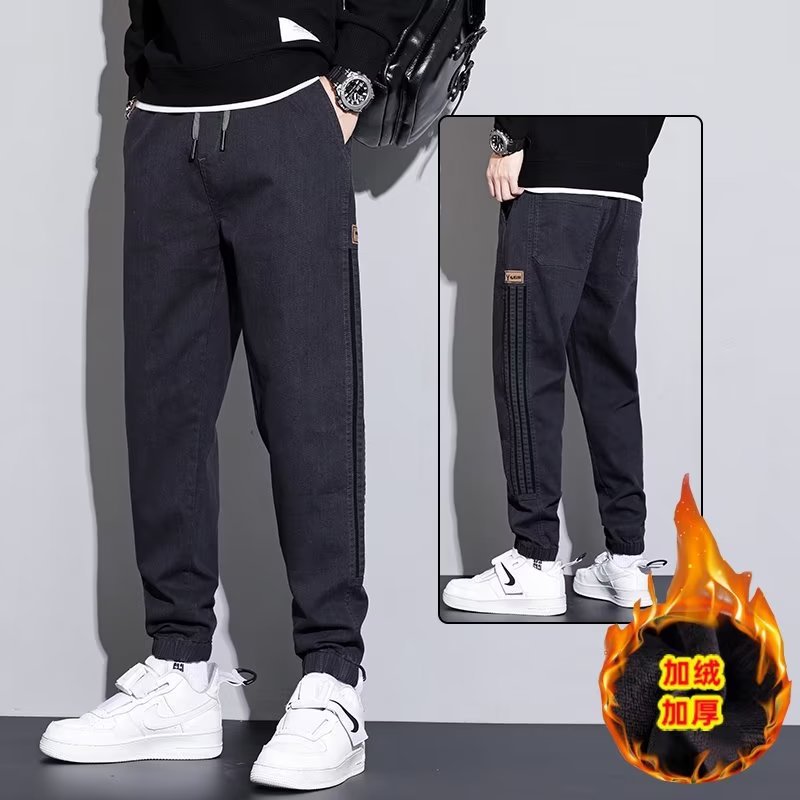 2024 otoño e invierno nuevo estilo ropa de trabajo japonesa jeans hombres sociedad chico atar pies pantalones casuales Harlan empuje principal