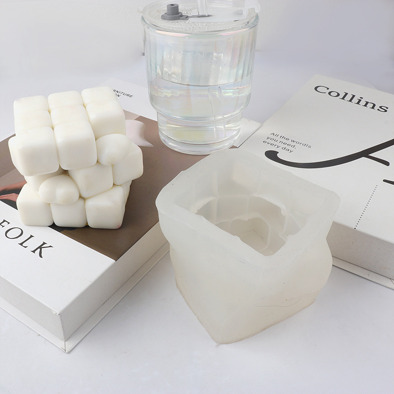 INS tridimensional geométrico cubo vela molde de silicona bricolaje casero aromaterapia fondant molde decoración de yeso adornos