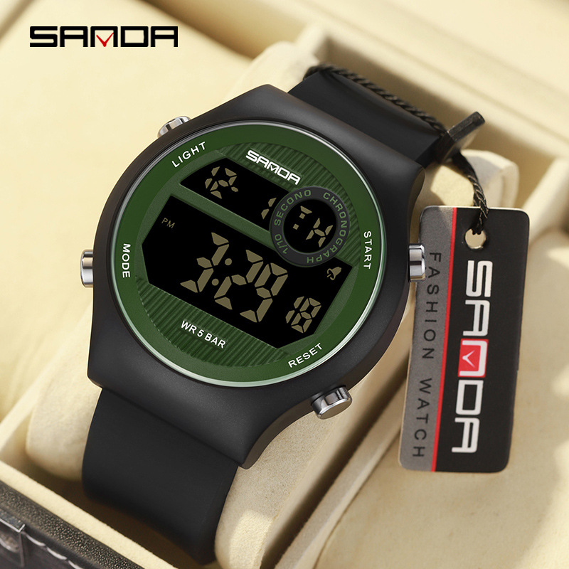 SANDA Sanda movimiento electrónico reloj electrónico de moda de estudiantes de secundaria secundaria reloj electrónico multifuncional luz nocturna reloj despertador estudiante reloj