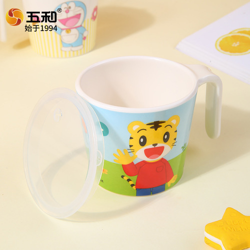 Genuine cartoon children's water cup for baby drinking water learning cup household cup with lid scale milk cup tableware wholesale