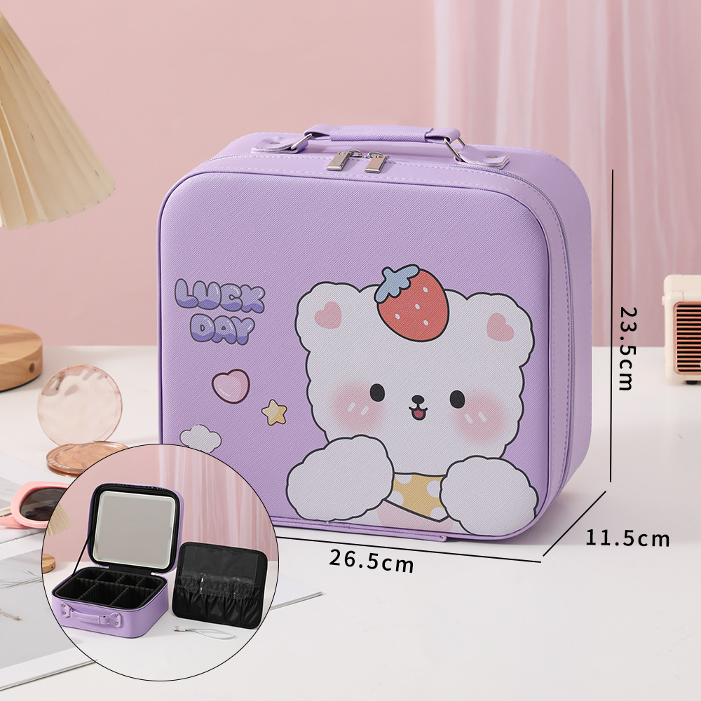 Nueva caja de maquillaje de dibujos animados con lámpara LED con partición maleta multifuncional portátil de gran capacidad de alto valor de maquillaje