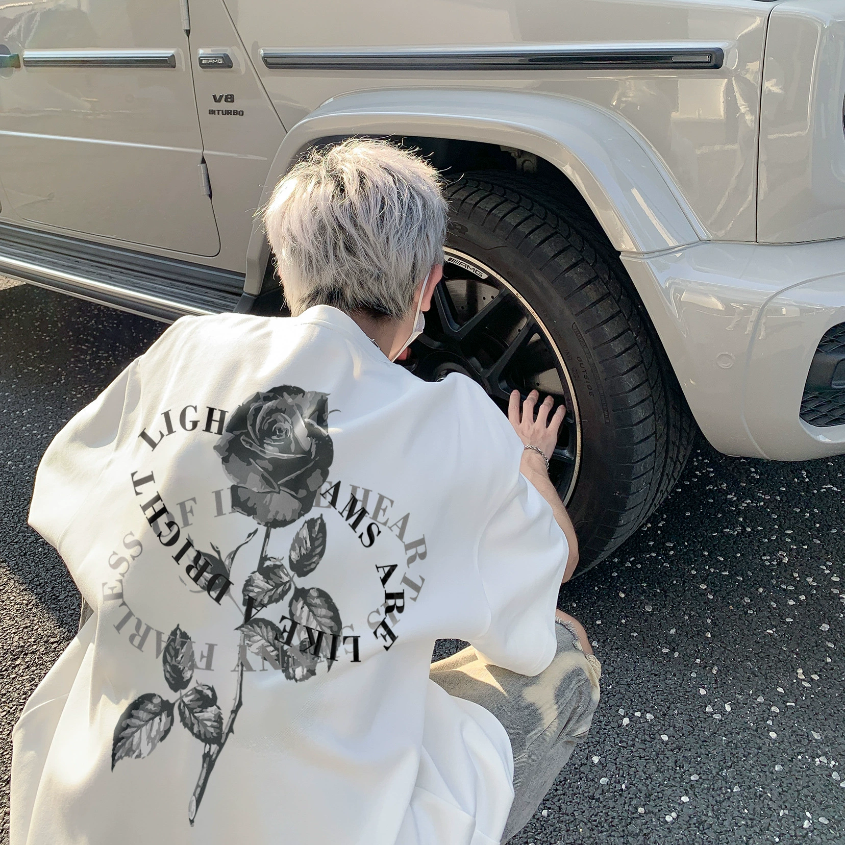 100% хлопок 240g спина розы объемный буквенно-буквенные принты футболка для мальчиков