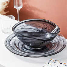 ARDACAM 进口无铅沙拉碗日式手工创意水墨玻璃盘装饰餐果盘食物碗