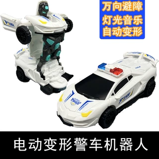 代发电动万向灯光音效警车 儿童变形机器人汽车模型玩具车批发