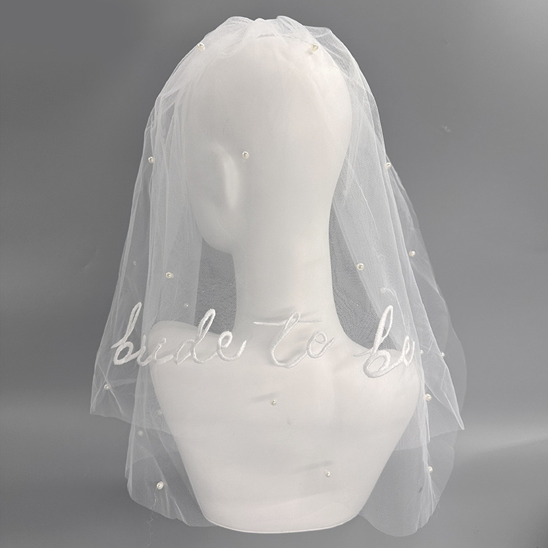 独身パーティー花嫁bride真珠のベール刺繍白い文字のベール二重独身パーティーのベール|undefined